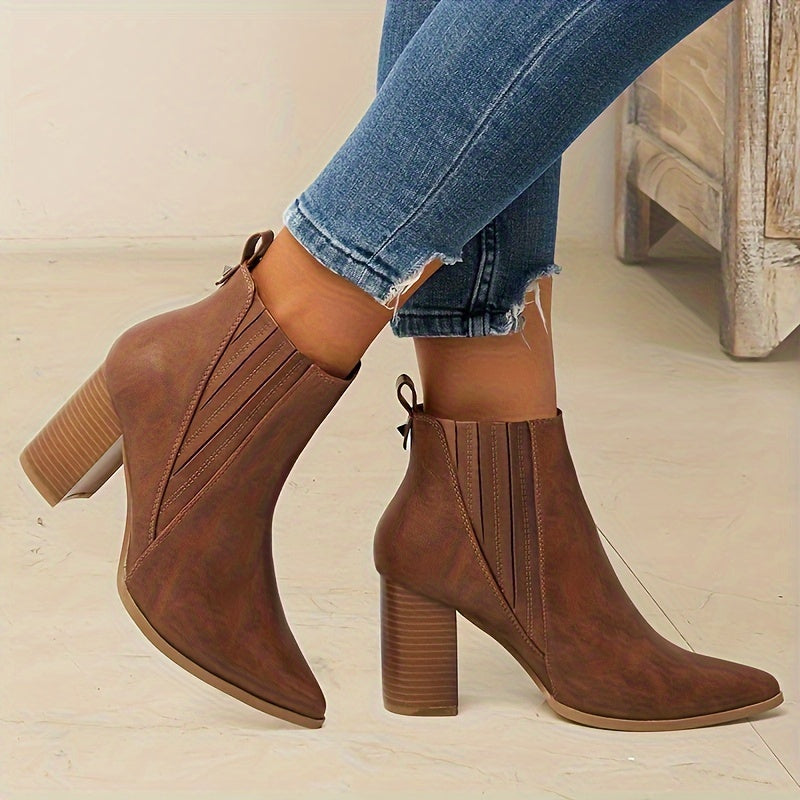 Pointed toe ankle boots with square heel for women