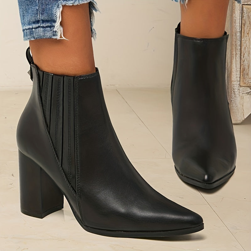 Pointed toe ankle boots with square heel for women
