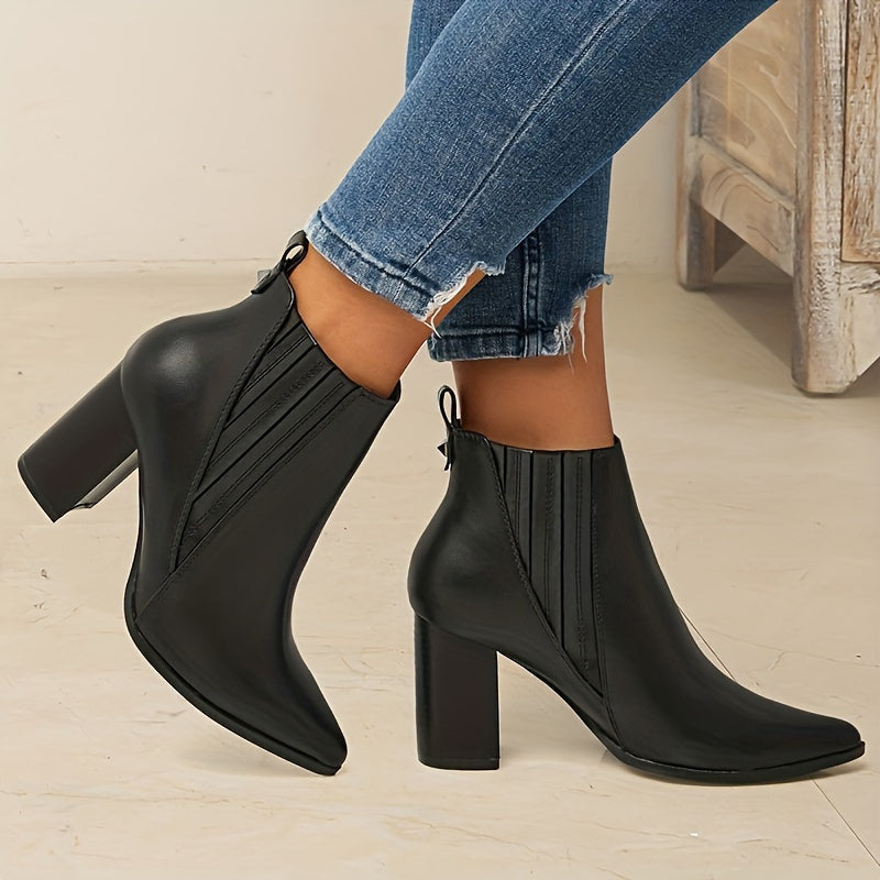 Pointed toe ankle boots with square heel for women