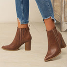 Pointed toe ankle boots with square heel for women