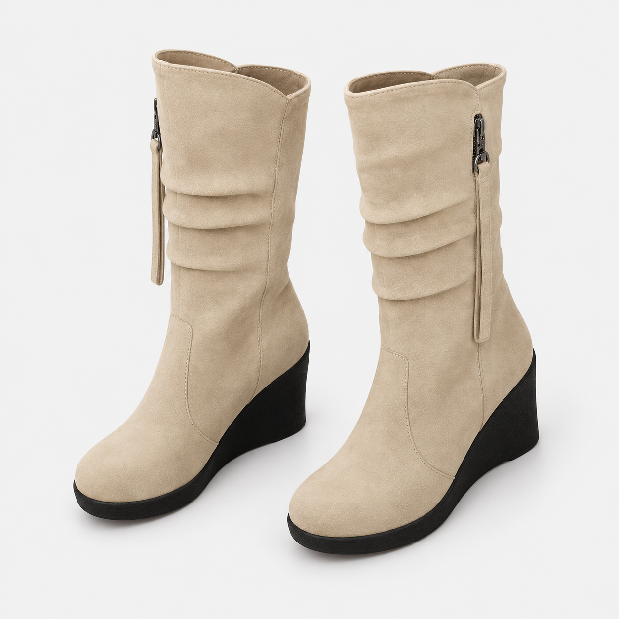 Suede-look Chelsea platform wedge boots for women