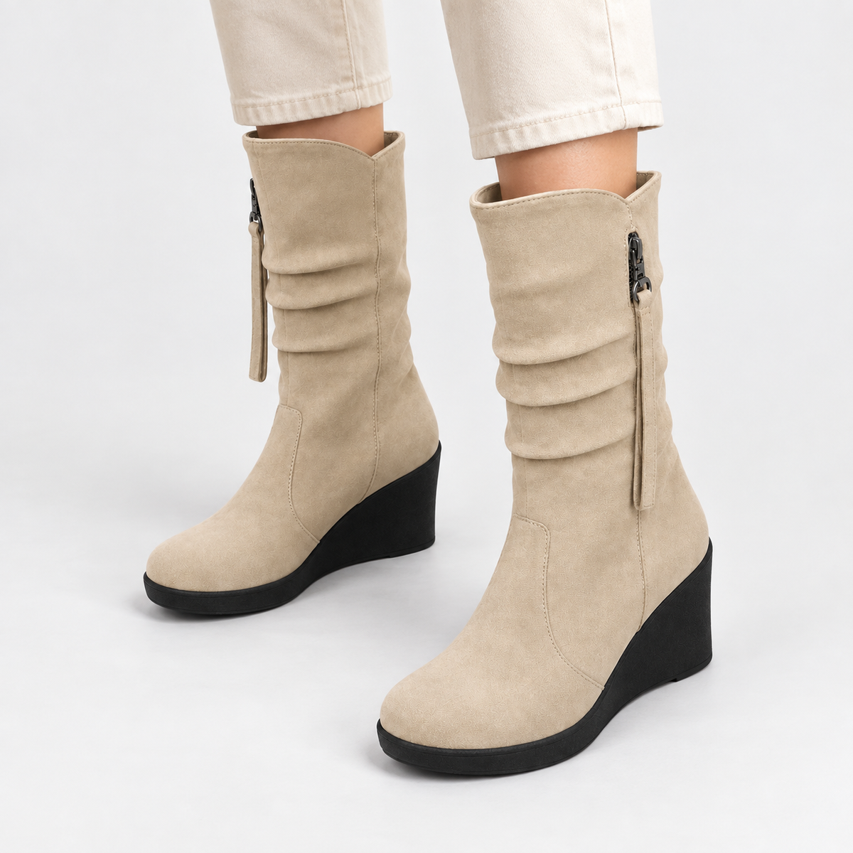 Suede-look Chelsea platform wedge boots for women