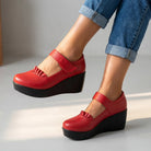 wedge heel pumps red for women