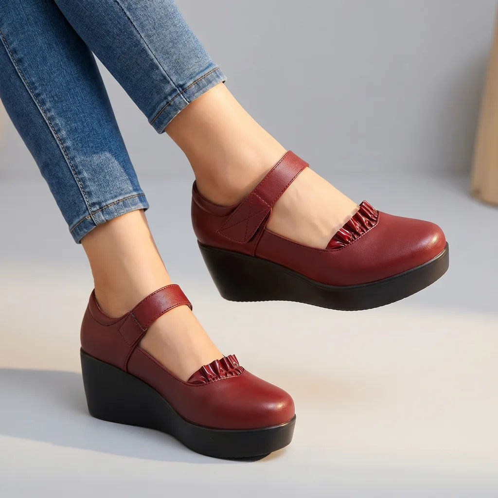 wedge heel pumps wine red for women