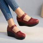 wedge heel pumps wine red for women