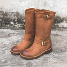 Buckle mid-calf riding boots for women