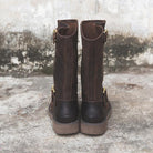 Buckle mid-calf riding boots for women