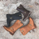 Buckle mid-calf riding boots for women
