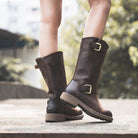 Buckle mid-calf riding boots for women