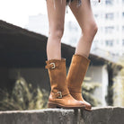 Buckle mid-calf riding boots for women