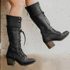 Lace-up knee-high boots in black, gray, brown or khaki for women
