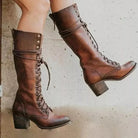 Lace-up knee-high boots in black, gray, brown or khaki for women