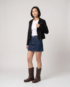 Square heel mid-calf biker boots for women