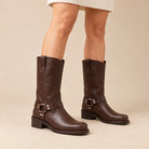 Square heel mid-calf biker boots for women