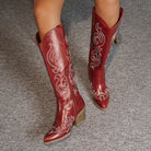 Embroidered knee-high cowboy boots for women