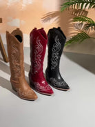 Embroidered knee-high cowboy boots for women