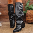 Pointed toe knee-high slouch boots for women