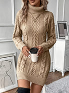 Cable knit turtleneck sweater dress for women
