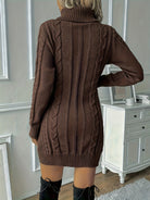 Cable knit turtleneck sweater dress for women