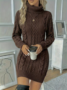 Cable knit turtleneck sweater dress for women