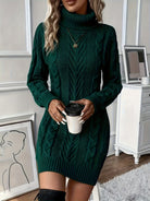 Cable knit turtleneck sweater dress for women
