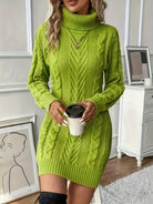 Cable knit turtleneck sweater dress for women