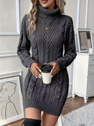 Cable knit turtleneck sweater dress for women