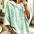 Oversized leopard batwing knit hoodie for women