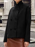 Cropped stand collar pea coat for women