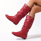 Ruched mid-calf slouch boots for women