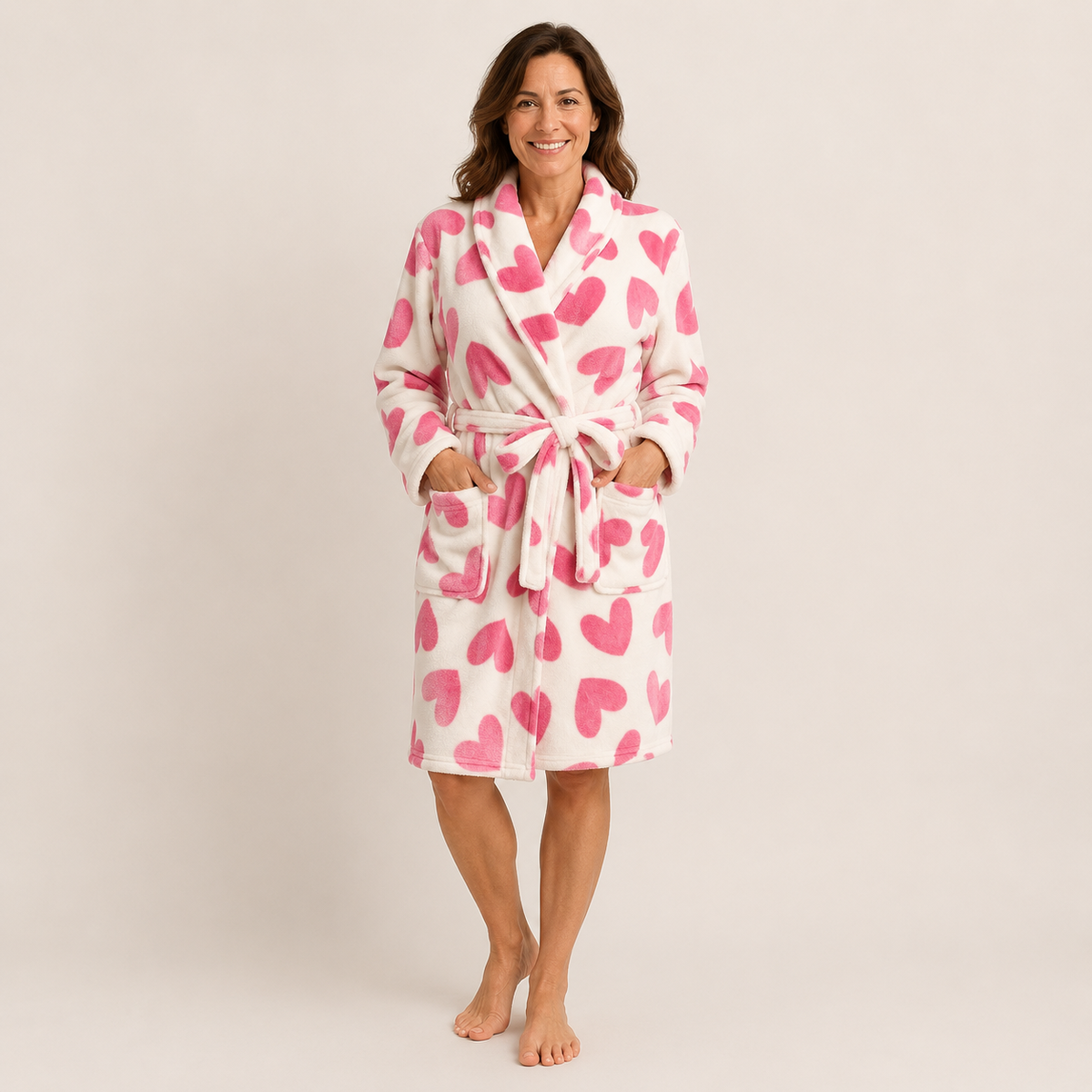 Shawl collar plush fleece robe for women