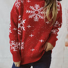 Red snowflake mock neck Christmas sweater for women