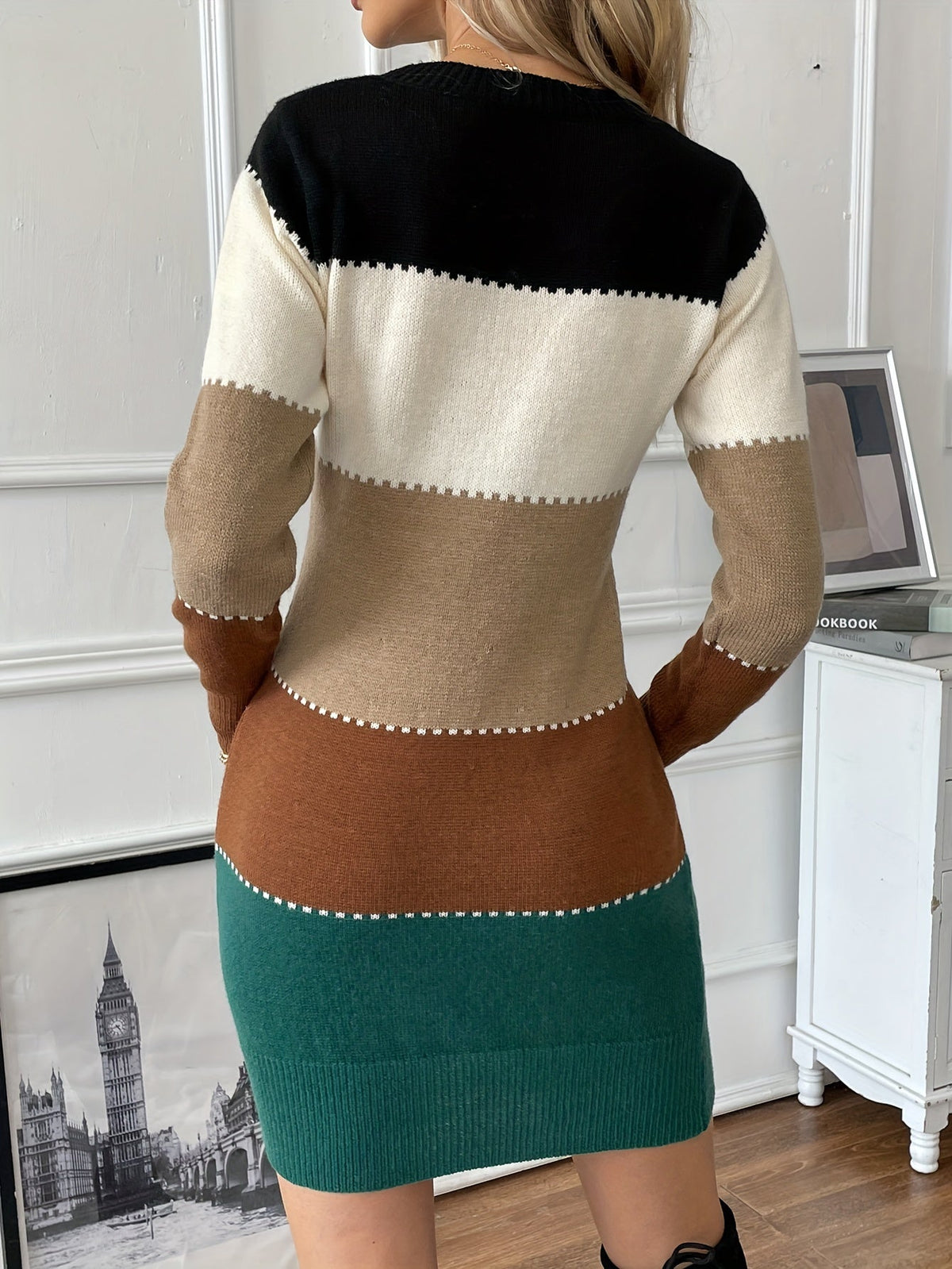 Colourblock bodycon sweater dress for women