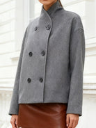 Cropped stand collar pea coat for women