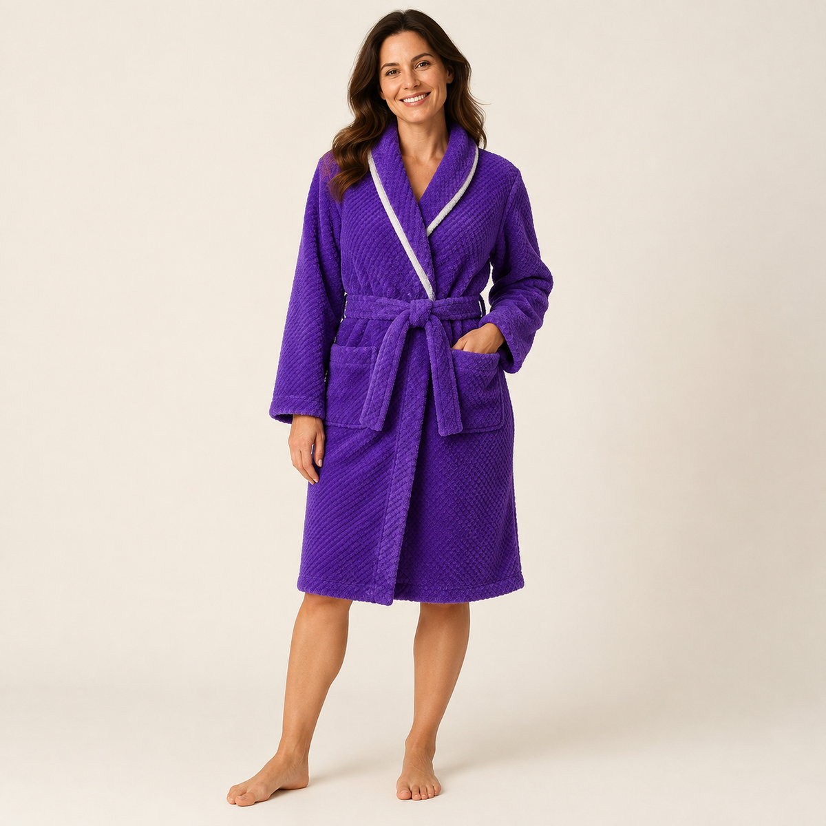 Shawl collar plush fleece robe for women