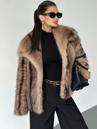 Cropped oversized faux fur coat in khaki for women