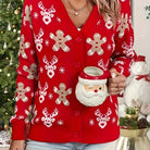 Red sequin Christmas cardigan with button front for women