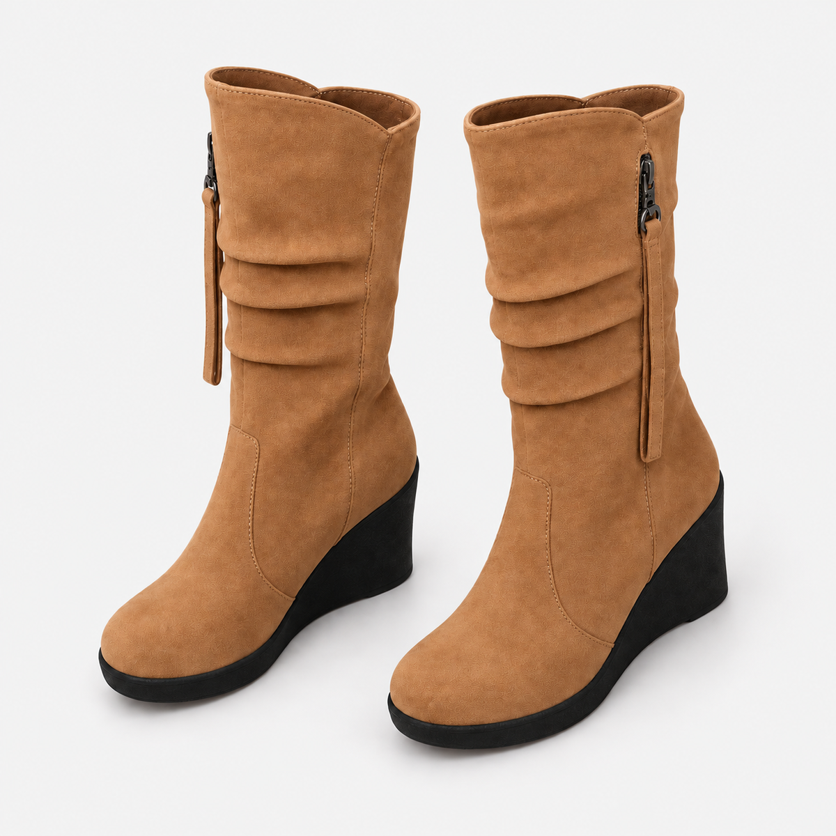 Suede-look Chelsea platform wedge boots for women