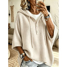 Oversized button hooded knit sweater for women