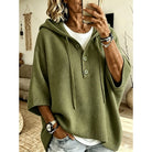 Oversized button hooded knit sweater for women