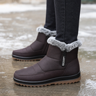 Waterproof fur-cuff side-zip ankle boots for women