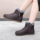 Waterproof fur-cuff side-zip ankle boots for women