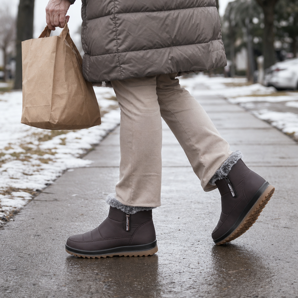 Waterproof fur-cuff side-zip ankle boots for women