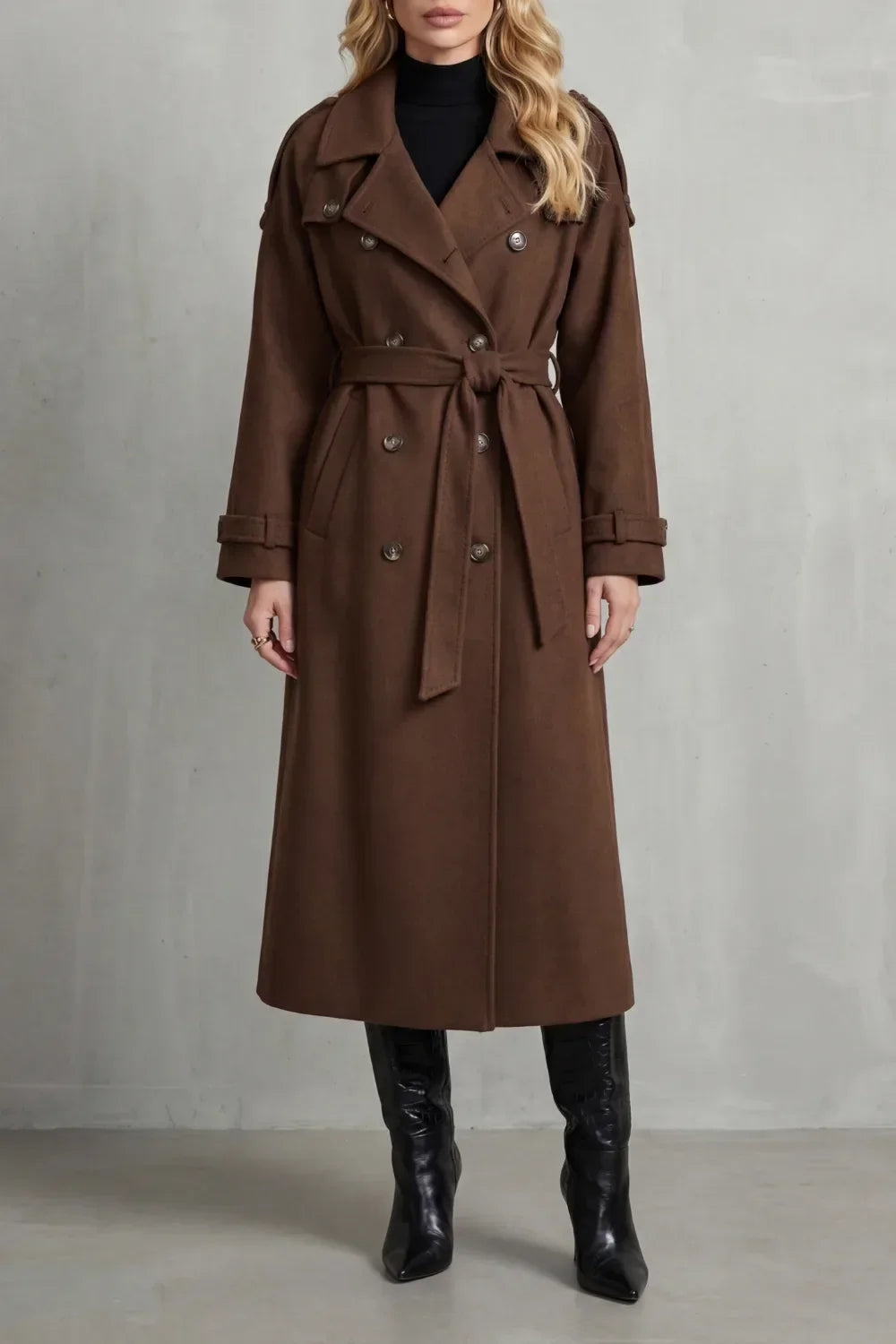 Epaulette double-breasted trench belted coat for women