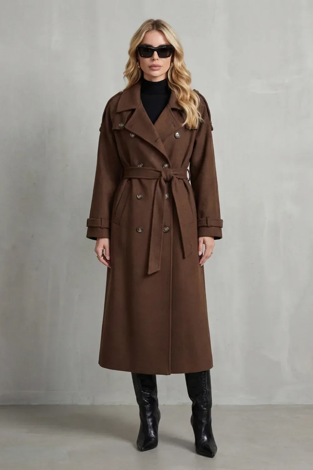 Epaulette double-breasted trench belted coat for women