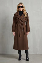 Epaulette double-breasted trench belted coat for women