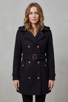 Hooded double-breasted trench belted coat for women