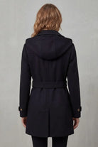 Hooded double-breasted trench belted coat for women