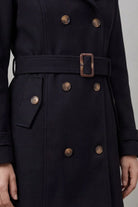 Hooded double-breasted trench belted coat for women
