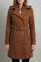 Hooded double-breasted trench belted coat for women